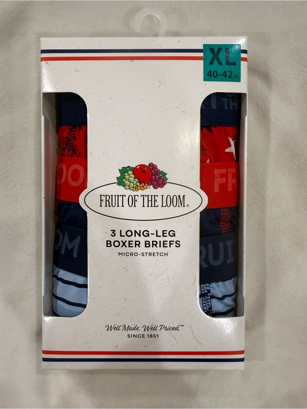 Fruit of the Loom Boxer Briefs Pack - Red & Navy Patriotic micro stretch America